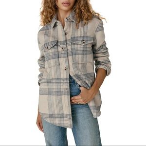 NEW Reformation Giles Plaid Shirt Jacket Beige/Gray Size XL